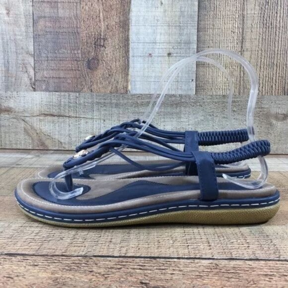 Socofy Blue‎ Strappy Braided Thong SandalsWomens 39 8 Slingback - Picture 6 of 12